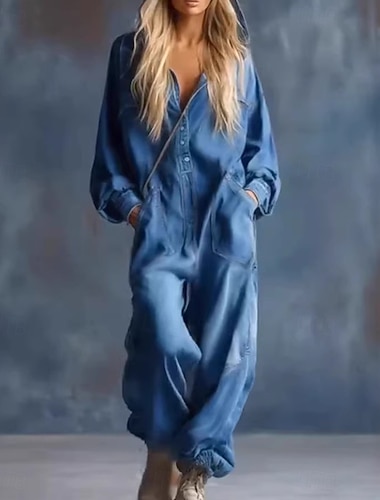  Damen Latzhose Elegant Langarm V Ausschnitt Täglich Urlaub Lässiger Schnitt Blau Schwarz Marineblau Frühling