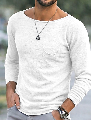  Per uomo Maglia Henley Maglietta in lino Manica Lunga A barca Estate Primavera Tutte le stagioni Tinta unica Vintage Stile Boho Casual Puro Casuale Vacanza Streetwear Nero Bianco Verde chiaro