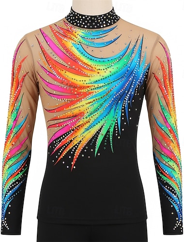  Kunstschaatstopje Voor heren Schaatsen Tops Zwart Lapwerk Open achterkant Rekbaar Opleiding Wedstrijd Kunstschaatskleding Klassiek Kristal / Bergkristal Lange mouw Schaatsen Kunstschaatsen