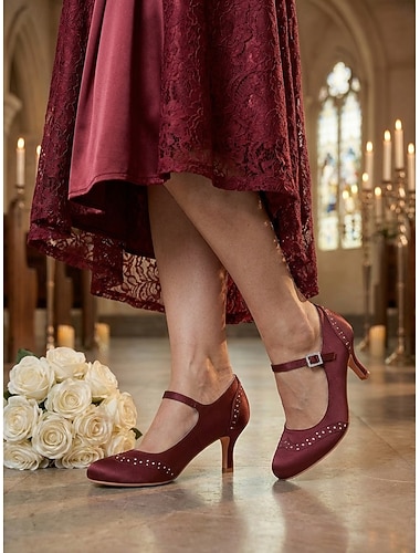  Dame marineblå sateng Mary Janes - elegante krystallbesatte brudesko med kitten heel til brudens mor, kirkeseremonier og formelle arrangementer