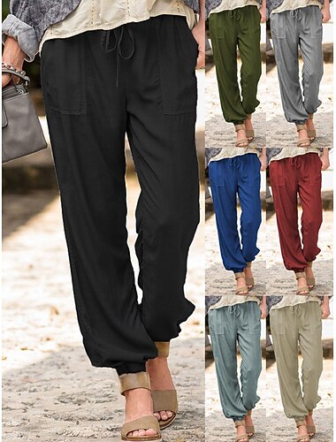  Dame Jogger Bukser Joggebukser Uformelle bukser Ferie Mote Gatemote Full lengde Høy Midje عادي Snorer Lomme Elastisk midje Bekvem Uelastisk Høy Elastisitet Daglig Feriereise Gate Blå Svart Burgunder