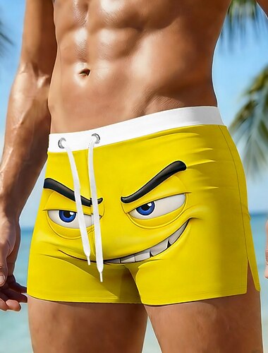  Per uomo Illusione ottica Fantasia "Cartone 3D" Faccia Sorridente Pantaloncini da mare Pantaloncini da Surf Costume nuoto a pantaloncino Misura del girovita medio Hawaiano Divertente Vacanza al Mare