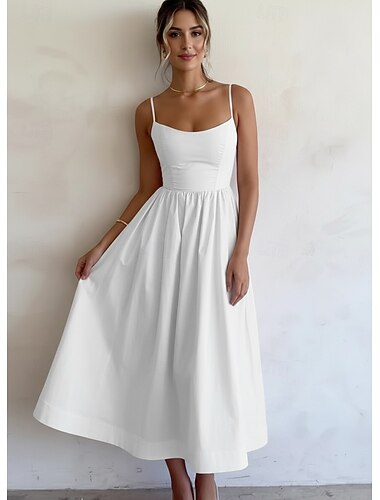  Damen Midikleid Freizeitkleid A Linie Kleid Sommerkleid Elegant Mode Modern Outdoor Urlaub Ausgehen Normale Passform Einfach Ärmellos Träger Blau Weiß Rosa Purpur Sommer Frühling