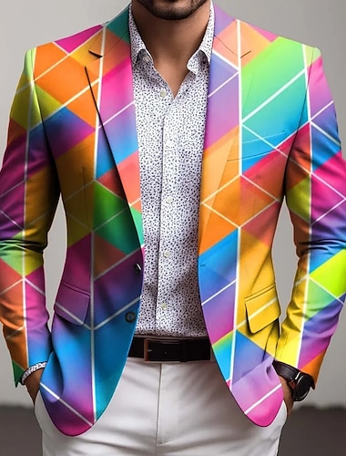  رجالي هندسي جاكيت بليزر معطف مريح متنفس فني كاجوال مناسب للبس اليومي مناسب للحفلات طباعة ثلاثية الأبعاد Buttons متعدد الجيب الربيع خريف & شتاء حز كم طويل أحمر أرجواني أخضر