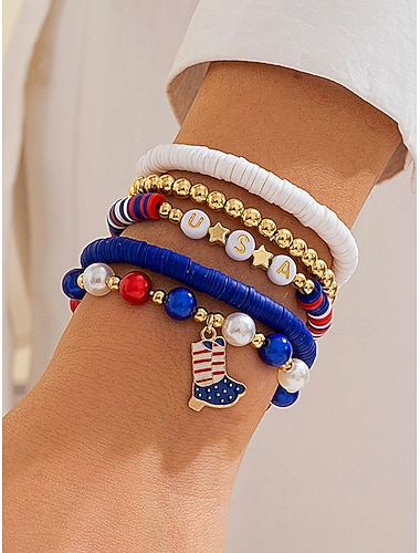  Verenigde Staten 250ste Verjaardag Vrouwen Acryl Geweven Armbanden Set Meerdere Stijlen USA Vrijheid Thema Perfect voor Casual Kleding