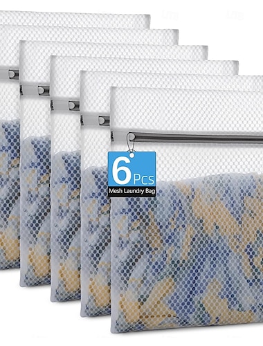  Set van 6 waszakken van honingraatgaas voor delicate was - middelgrote waszakken van 30 x 40 cm voor bh's, lingerie, sokken en babykleding - beschermend tijdens het wassen met een ritssluiting