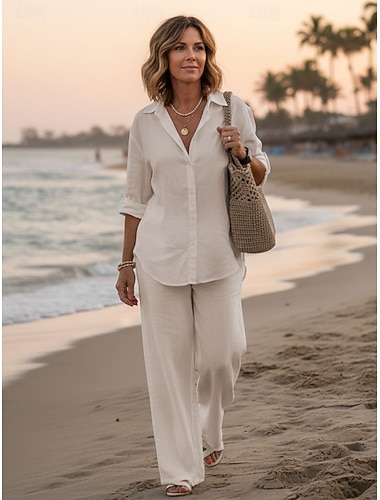  Per donna Set di Pantaloni Bolero Top Manica Lunga Scollo a V Tinta unica Moda Streetwear Casuale Quotidiano All'aperto Rosa Verde Beige Estate Vestibilità regolare