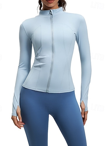  Damskie Solidne kolory Běžecká bunda Kurtka Outdoorowa Kurtka sportowa Lato Wiosna Jesień Pełny zameczek Szczupła Długi rękaw Szybkie wysychanie Lekki Elastyczny Oddychający Siłownia Bieganie