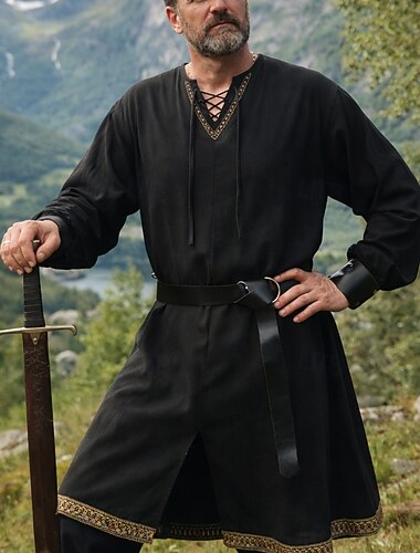  مجموعة عتيق / معتق العصور الوسطى عصر النهضة حزام الخصر سوار القميص سترة مع الملحقات أكمام طويلة الفايكينج Ranger ملابس تنكرية رجالي خيال عيد الرعب مهرجان معرض النهضة LARP حفلة ذات طابع ريترو بالغين