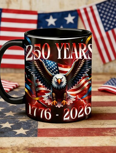  Keramische koffiemok ter ere van het 250-jarig jubileum van de VS, 11,2/15,2 oz (ca. 330 ml) keramische mok voor koffie, thee, melk, water, decoratieve drankbeker, ideaal cadeau voor patriottische doeleinden.
