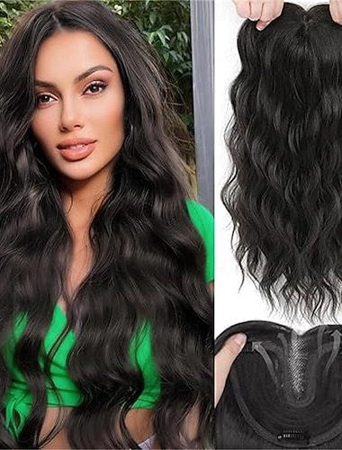  Haarteile für Damen, 50 cm lange, handgeknüpfte, atmungsaktive Haarteile für Damen mit dünner werdendem Oberkopf, Mittelscheitel und Pony-Mix