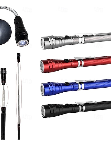  Ferramentas magnéticas telescópicas com pescoço elástico para coleta de amostras, lanterna magnética telescópica portátil expansível com LED, lanterna magnética para uso externo, lanterna