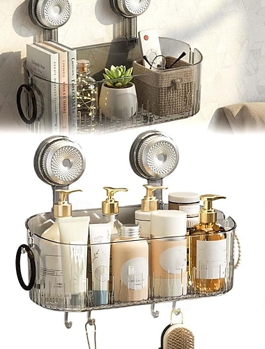  Saugnapf-Aufbewahrungsbox fürs Badezimmer (ohne Bohren), abnehmbare, hängende Saugnapf-Aufbewahrungsbox (Upgrade 2026), Aufbewahrungshalter mit geriffeltem Saugnapf für Zuhause, Duschablage