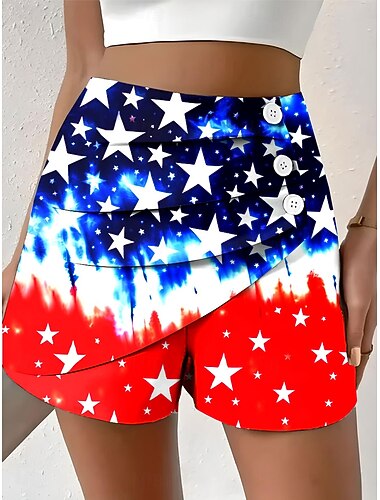  Uavhengighetsdag Patriotisk Kvinnenes Chinos Shorts Ferie Vintage Etnisk Stil Kort Høy Midje Bukser Grafisk Flagg Plisserte Laget Komfort Inelastisk Daglig Utendørs Ferie Rød Lilla Grønn Khaki Sommer