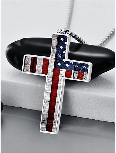  Collana con ciondolo a croce della bandiera americana in acciaio inox per uomo per il 250° anniversario degli Stati Uniti durevole e alla moda perfetta per il Giorno dell'Indipendenza uso casual