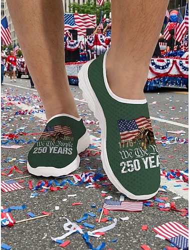  Herren-Sneaker zum 250-jährigen Jubiläum der USA – bequeme, patriotische, olivgrüne Schuhe mit Flaggenprint für Paraden, den 4. Juli und Sommerfeste