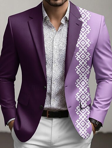  Herre Grafisk Blazer jakke Frakke Mode Bekvem Åndbart Kunstnerisk Afslappet Afslappet Daglig Festaftentøj 3D-udskrivning Knapper Multi lomme Forår Efterår vinter Hakrevers Langærmet Blå Rød Lilla