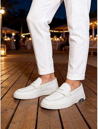  Herresko i kunstskinn til fest på feriestedet, brune slip-on-loafers med komfortabel passform, perfekte for kveldsfester på feriestedet