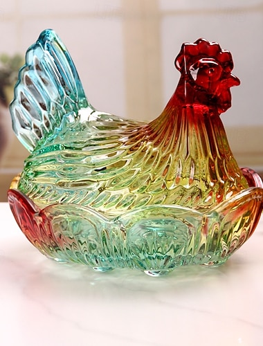  Wiederverwendbare, hühnerförmige Kristallglas-Vorratsdosen mit Deckel, Kristallglas-Bonbonbehälter, Servierplatte für Trockenfrüchte, dekorative Süßigkeitenschale, ideal für Süßigkeiten, Obst, Snacks