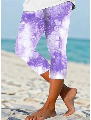  Femmes Pantalon capri Leggings Vacances ancien Mode Longueur mollet Taille Moyenne Graphique Impression 3D 3D Impression Confort Doux Respirant Élastique Occasionnel Quotidien Vacances Améthyste Ét