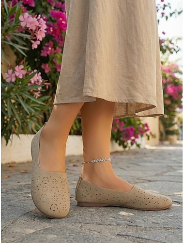  Dames instapschoenen met brede neus en perforaties - ademende, lasergesneden bloemenprint, perfect voor dagelijks gebruik, op kantoor en zomerse wandelingen.