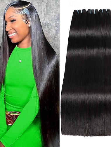  1 Bündel Haarverlängerungen, doppelt gezogenes brasilianisches Echthaar, glattes Echthaar, Remy-Echthaar