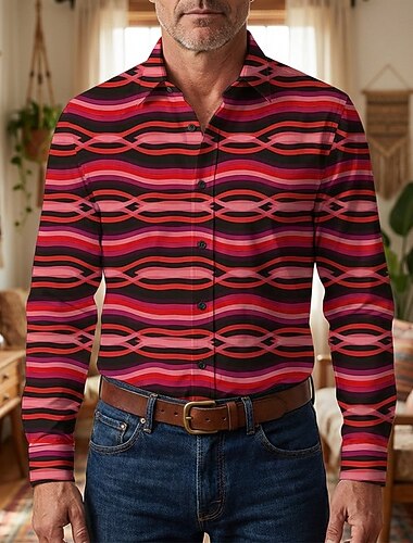  عتيق / معتق السبعينات قميص قميص ألوها أكمام طويلة ستايل هبي هندسي ملابس تنكرية رجالي حفلة تنكرية احتفال موسيقي مناسب للحفلات مناسب للبس اليومي للبالغين قميص