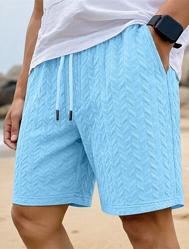 Herren Shorts Freizeitshorts Jacquard Strukturiert Einfach Winkel Komfort Atmungsaktiv Über dem Knie Lässig Outdoor Strand Urlaub Mode Schwarz Weiß Mikroelastisch