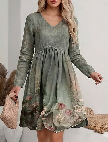  abito boho da donna abito lungo con scollo a V floreale abito vintage abito stampato moda moderno estate primavera