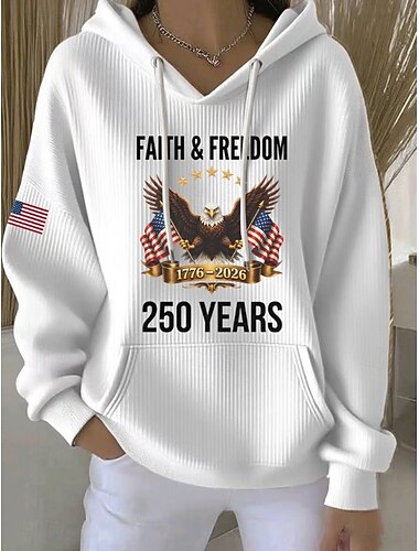  Felpa Donna Patriottica Americana Festa dell'Indipendenza Maglietta Stampa Grafica Lettera Casual Maniche Lunghe Cappuccio Regolari Tops Casual Quotidiani Sport Nera Bianco Rosso Primavera Autunno