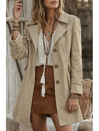  Damen Freizeitjacke Trenchcoat Bequem Atmungsaktiv Tasche Knöpfe Elegant Mode Lässig Einfach Lässig Urlaub Straße Alltagskleidung Einreihig Regulär Umlegekragen Normale Passform Langarm Oberbekleidung