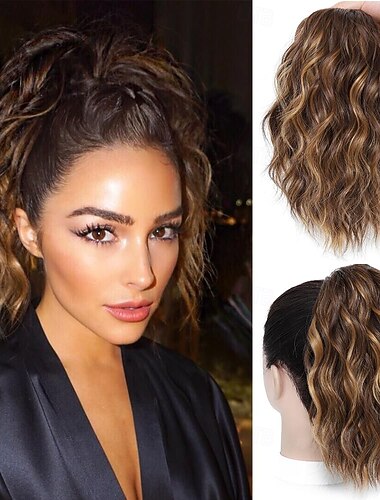  Extension per coda di cavallo - Extension per capelli con coulisse da 12 pollici per donna, coda di cavallo sintetica riccia ondulata, coda di cavallo finta, torta di capelli