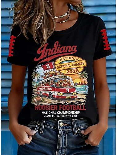  Dame T skjorte Trykt mønster Grafisk Bokstaver Årgang Stilfull Klassisk Kortermet Crew-hals Rund hals Vanlige topper Daglig Svart Hvit Rød Sommer Vår