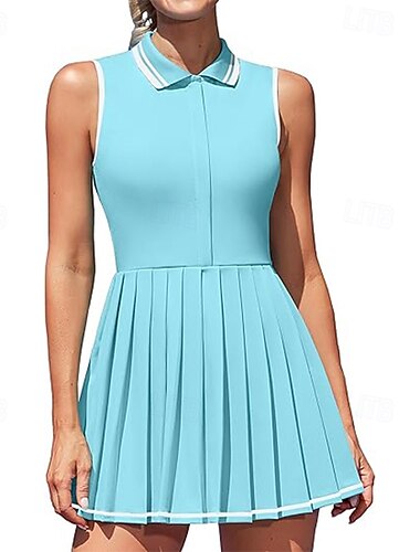  Damen Patchwork Petit Tennis Dress Tenniskleid mit integrierten Shorts und BH Sportkleid Ärmellos Reißverschluss Tasche Elastisch Schweißableitend Atmungsaktiv Tennis Laufen Fitness Kleid Schwarz