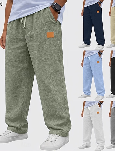  Herren Leinenhosen Hose Sommerhose Baggy-Hosen Freizeithose Kordelzug Elastischer Bund Gerader Schnitt Einfach Komfort Atmungsaktiv Volle Länge Täglich Outdoor Ferien Mode Klassicher Stil Schwarz Weiß