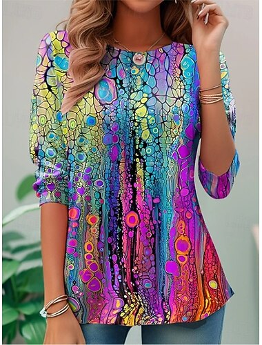  Dames T-shirt Afdrukken Grafisch Luipaard Geometrisch Vintage Modieus Stijlvol Lange mouw Strakke ronde hals Normale tops Dagelijks blauw Geel Lichtgroen Blozend Roze Marineblauw Zomer Lente Herfst