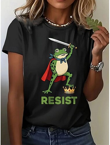  نسائي تي شيرت طباعة الرسم حيوان عتيق أنيق كلاسيكي كم قصير رقبة عالية مدورة رقبة دائرية قمصان عادية مناسب للبس اليومي رماد أسود أبيض الصيف الربيع