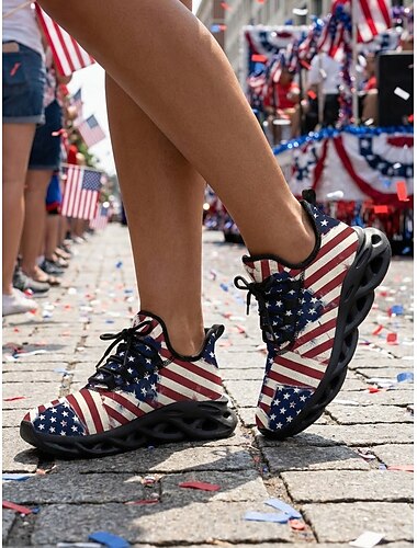  Verenigde Staten 250e Verjaardag Dames America Atletische Sneakers - USA Vlag Print Lichtgewicht Hardloopschoenen Gevoerde Zool Patriottische Trainers voor 4e Juli Vieringen Parades