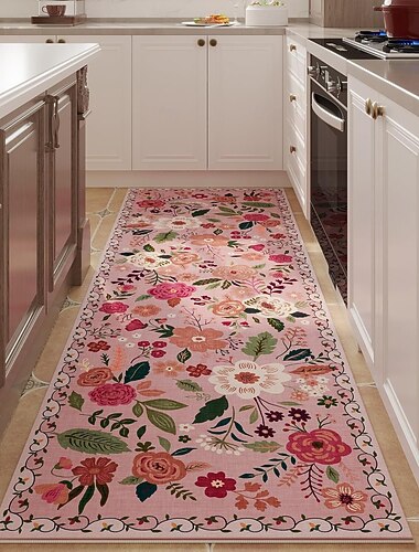  Floral Long Crystal Velvet Rug Non-Slip Easy to Clean Runner Carpet for Living Room Bedroom Floor Mat