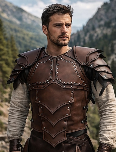  Rétro Vintage Médiéval Renaissance Armure Sans manches Chevalier Chevalier Celtique Ranger Déguisement Homme Fantaisie Halloween Carnaval Foire de la Renaissance LARP Adulte Toutes saisons