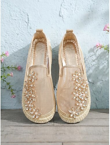  scarpe basse slip-on da donna in rete con strass floreali dorati - scarpe leggere, traspiranti e comode per le donne, stile casual ed elegante per passeggiate, viaggi, feste in giardino, matrimoni