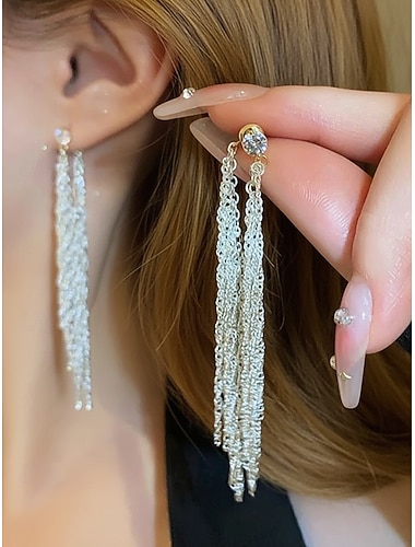  Damörhängen med tofs i legering, eleganta smycken med långa kedjor och fransar, glittrande iögonfallande stil för bröllop, kvällsfester och formella evenemang