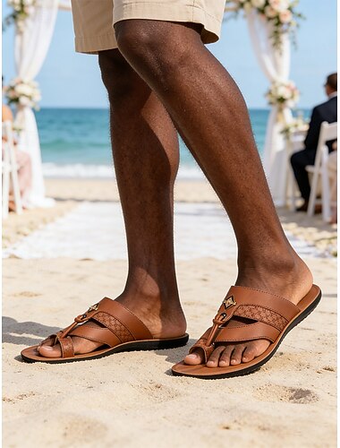  Sandales élégantes pour hommes en similicuir – bride ajustable, idéales pour les mariages sur la plage et les événements en plein air