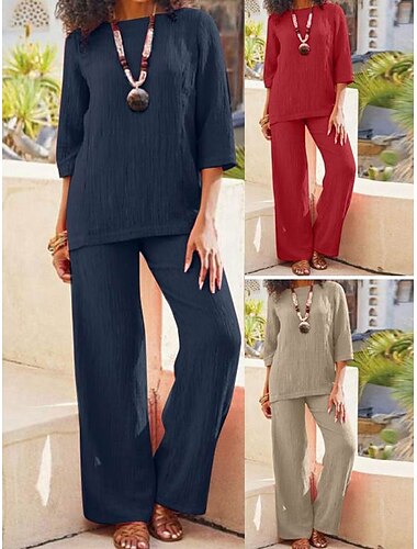  Per donna Set da due pezzi Set di Pantaloni Bolero Top Mezza Manica Girocollo Semplice Vintage Moda Streetwear Casuale Quotidiano All'aperto Rosso Blu marino Cachi Estate Vestibilità comoda
