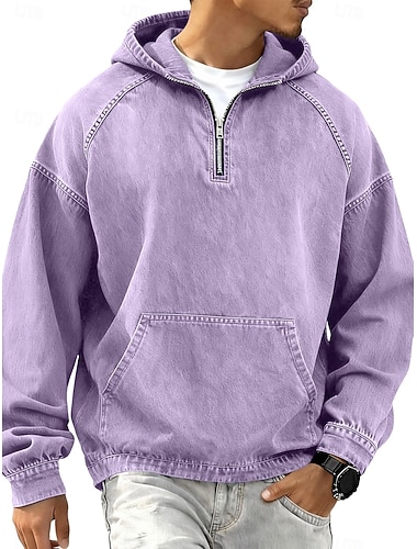  Homens Camisa jeans Camisa 100% algodão com lavagem ácida T-shirt Manga Longa Com Capuz Outono & inverno Primavera Outono Tecido Vintage Roupa de rua Casual Zip Up Estilo vintage Tingimento em peça