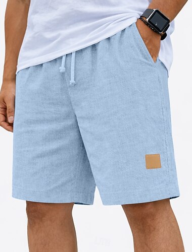  Herren Shorts Leinenshorts Sommershorts Strandshorts Kordelzug Elastischer Bund Einheitliche Farbe Komfort Atmungsaktiv Knielang Täglich Outdoor Ferien Mode Lässig Blau Schwarz Unelastisch