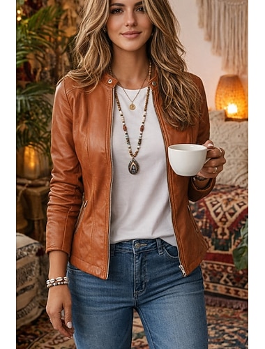  Dámské Deri Ceketler Neformální bunda Pohodlné Prodyšné Zip Na běžné nošení Bez vzoru Ležérní Dovolená ulice Denní nošení Zip Krátké Stojáček Běžný Dlouhý rukáv Svrchní oděvy Vodní modrá Námořnick