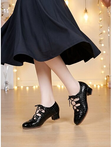  scarpe da ballo stringate in vernice nera da donna - comode scarpe con tacco da ballo professionali