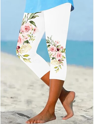  Per donna Chinos Leggings Vacanza Vintage Streetwear Capri Vita Alta Floreale Grafico Stampa Comodità Morbido Confortevole Elasticizzato Quotidiano All'aperto Vacanza Bianco Estate Primavera Autunno