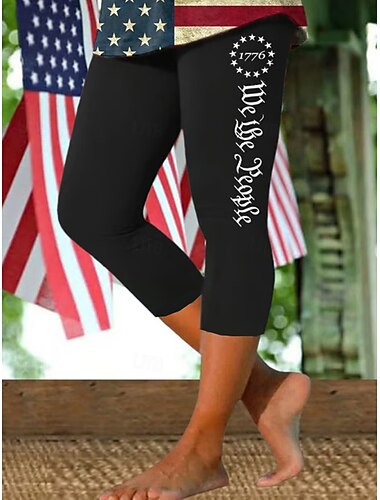  Dia da Independência Calças Capri Femininas Patrióticas Leggings Férias Moda Vintage Comprimento na Panturrilha Cintura Média Calças Impressão Gráfica Bandeira Bandeira Americana Conforto Macio